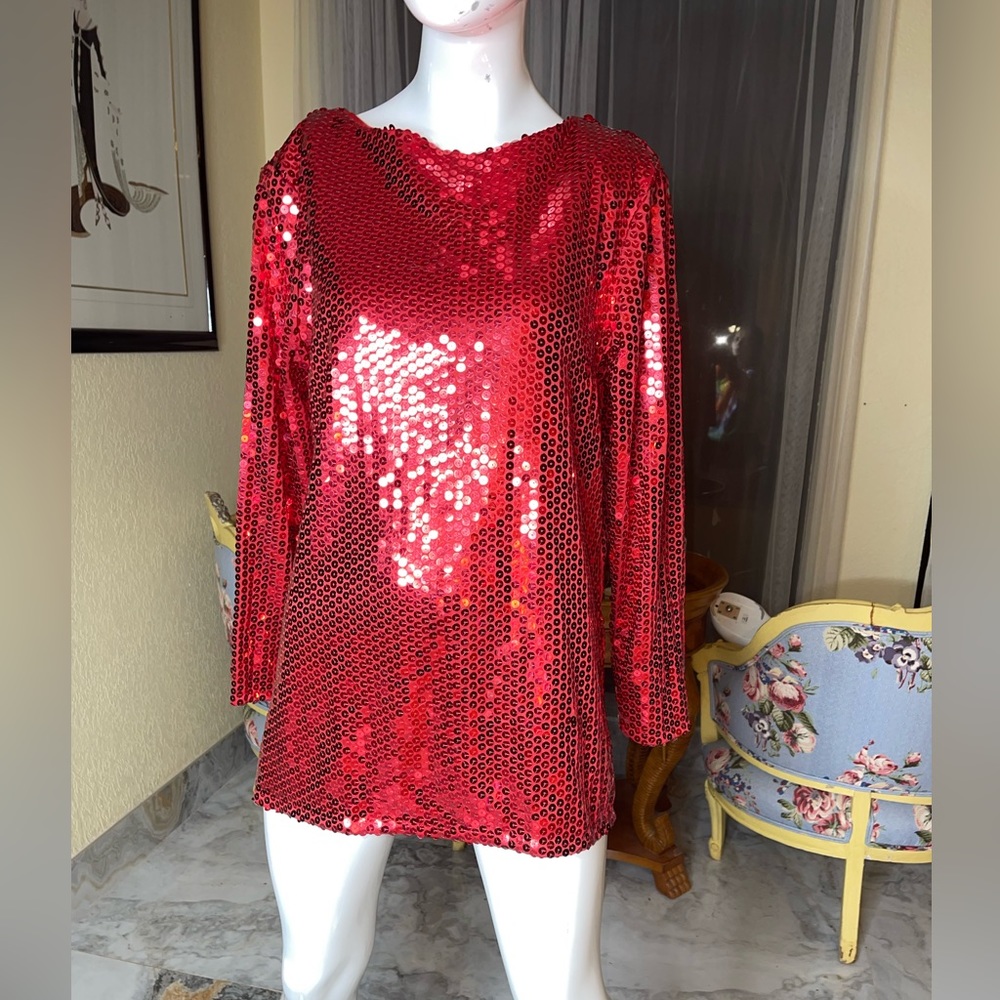 Moda Int’l Red Sequence Sequin Blouse Top Vintage… - image 1